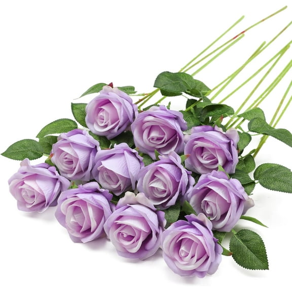 Fake Roses Artificial Silk Flowers - Purple Roses Artificial Faux Flowers with Stems for Home Wedding Centerpiece Hotel Office Decor