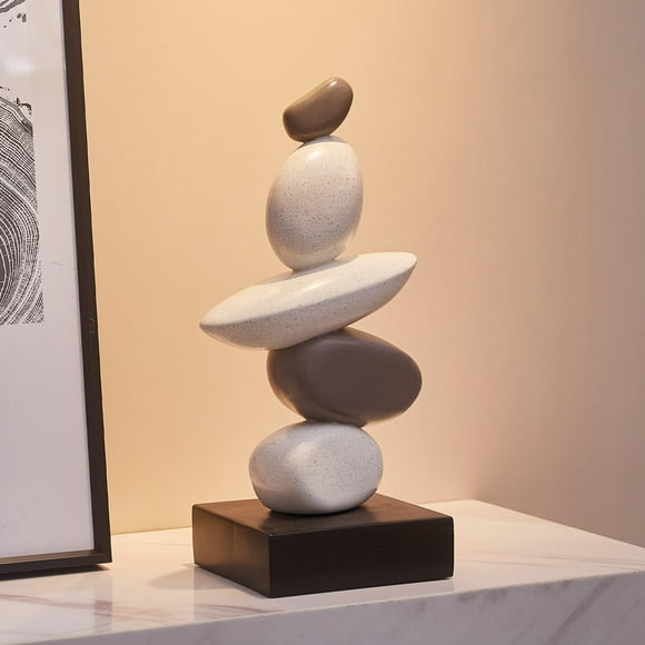 Fake Sandstone Statue Home Decor for Living Room, Resin Stone Sculptures for Coffee Table Decor, Gray and White Statue for Shelf Bookshelf Decorations, Gifts for Good Luck, Health, Strength C82