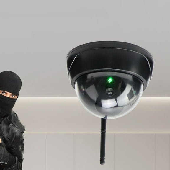 Fake Security Camera with Flashing Red & Green LED Lights, Dummy Surveillance Dome Camera for Home & Office, Easy to Install, Battery-Powered, Weatherproof ABS Plastic, 1-Pack