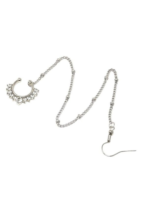 Fake Septum Non Piercing Indian Nose Rings with Chain Vintage Nose Ear Chain Rings Anti-allergic (Silver/Gold