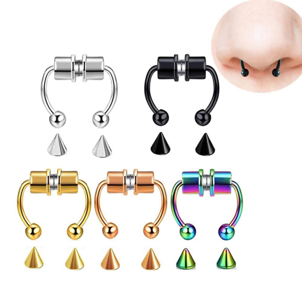 Fake Septum Nose Ring Segment Helix Tragus Faux Clicker Non-Piercing Magnet  AU W3X5 - Walmart.com