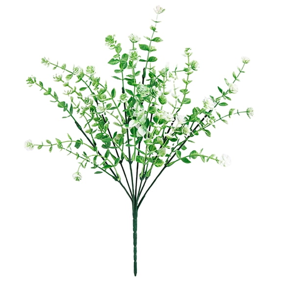 Fake Shrub Plants, Faux Camellia Bouquet, 14.2 Inch 7 Forks Silk Flower Stems, for Modern Bathroom Countertop Hotel Lobby Cafe Dining Table Decor, White Green, LLLDMXY
