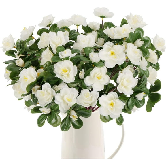 Fake Silk Flowers Plants Artificial Azalea Flowers Artificial Geraniums for Home Graden Table Centerpieces Indoor Outdoor Patio Wedding Party Artificial Wildflowers (White)