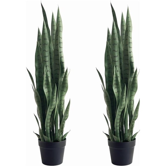Fake Snake Plant Tall Faux Sansevieria with 24 Realistic Leaves UV Resistant Potted 2 Pack Fake Mother in Law's Tongue Plants for Indoor Outdoor Home Office Bedroom or Patio Decoration