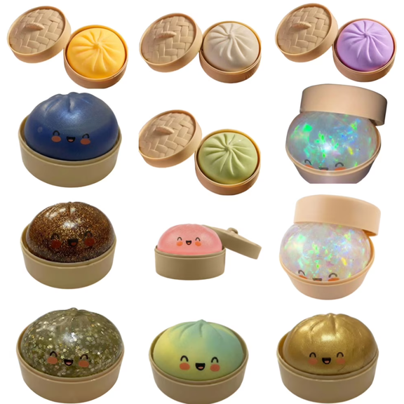 Fake Steamed Glitter Dumpling Simulation Soft Squeeze Stress Relieving Dough Squeeze Toys, Prank Toys Fun Desk Novelty for Stress,yellow