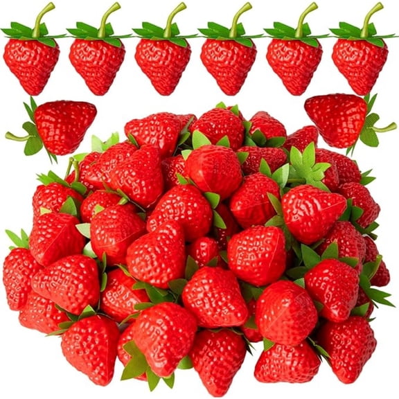 Fake Strawberries Artificial Plastic Red for Kitchen and Party Decoration 30 Pcs