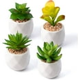 4 Pack Mini Artificial Succulent Plants in White Ceramic Pots for Home
