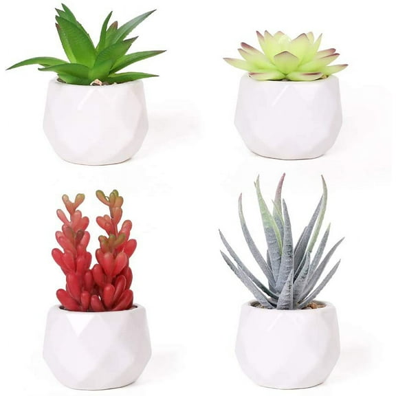 Fake Succulents Plants Artificial Faux Succulents Small 4pcs Mini Potted Plastic Succulents for Christmas Home Office Living Room Desk Decor Aesthetic