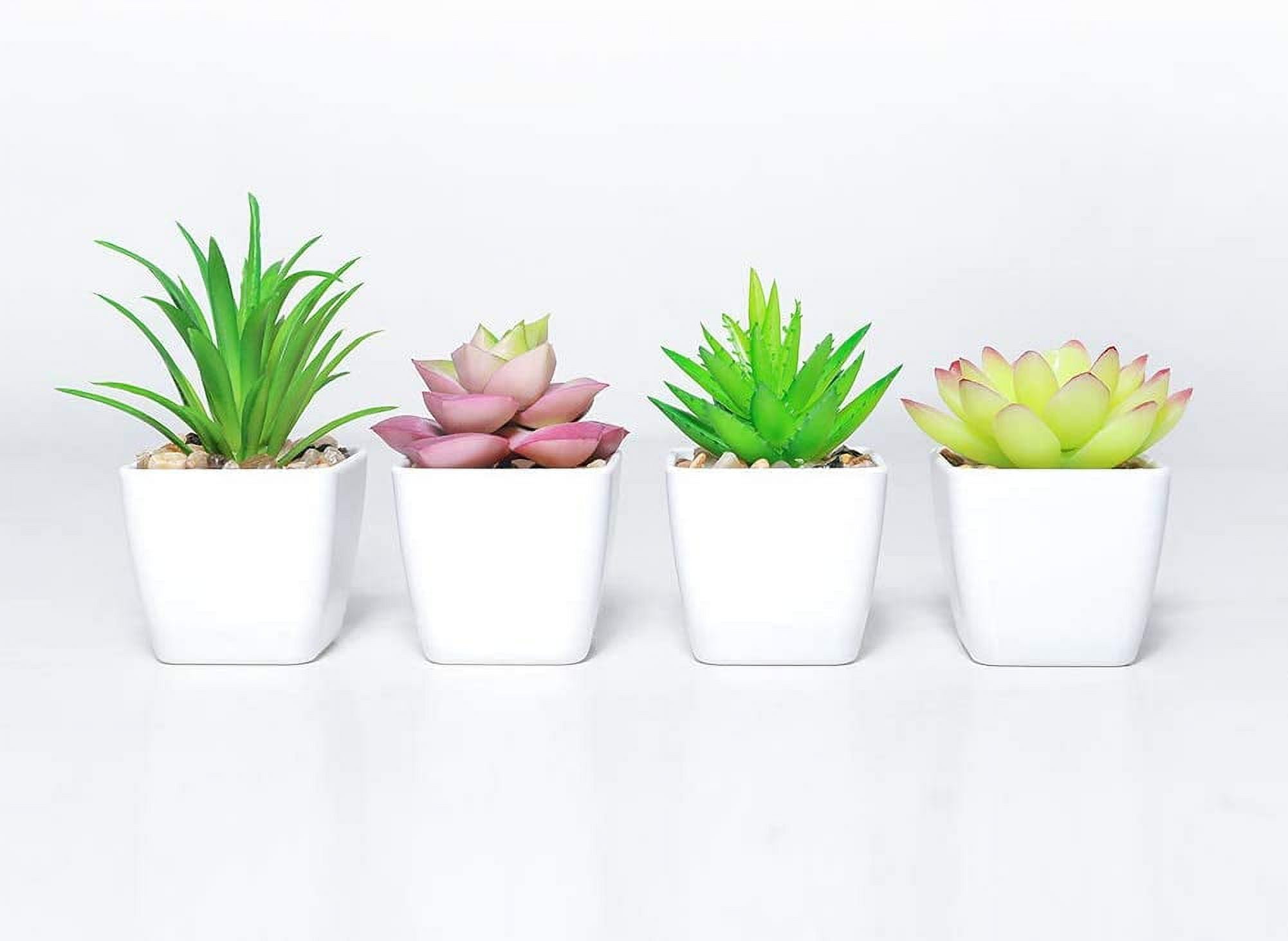 Fake Succulents Plants Artificial Potted Faux Plant in Mini Square White Pots for Home Office Bathroom Desk Shelf Decor Set of 4(Green)