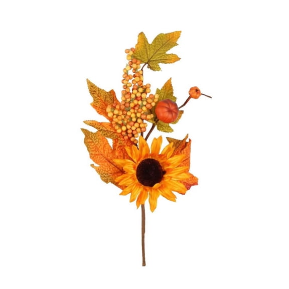 Fake Sunflower Maple Leaf Flower Bouquet, Artificial Fall Home Decor, Handheld Arrangement for Living Room, Bedroom, Wedding, Office | Single Stem