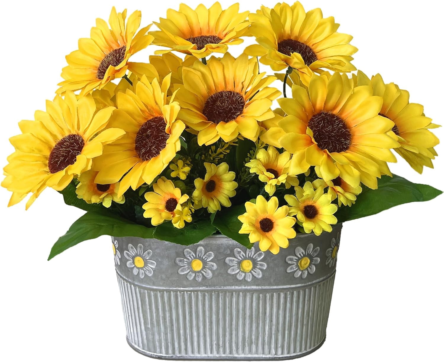 Fake Sunflowers in Pot, Faux Silk Flowers Floral Table Centerpiece tion, Rustic Potted Greenery for Farmhouse Home Décor