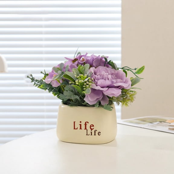 Fake Tea Language Purple with Pot, Tea Language Purple Artificial Flowers Artificial Plant in Ceramic Vase for Office Desktop Decorations (Purple)