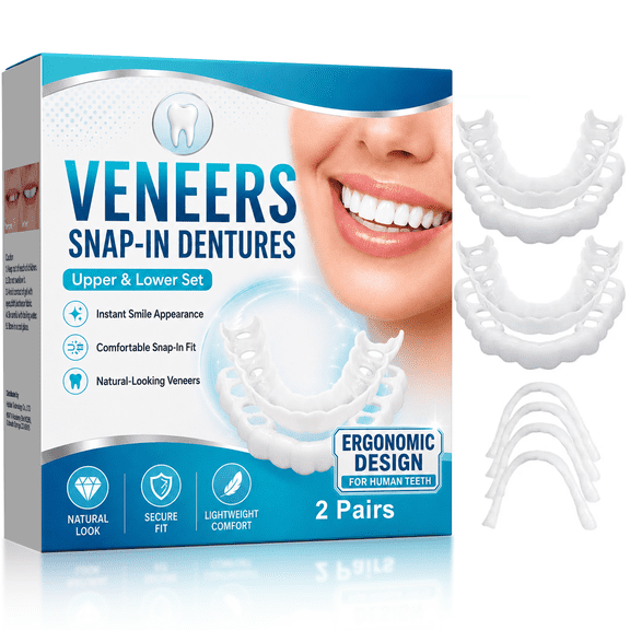 Fake Teeth, Denture Teeth, Natural Cosmetic Veneers for Confident Smiles and Social Events, Serving as Temporary Dentures for Men and Women, 2 Pairs