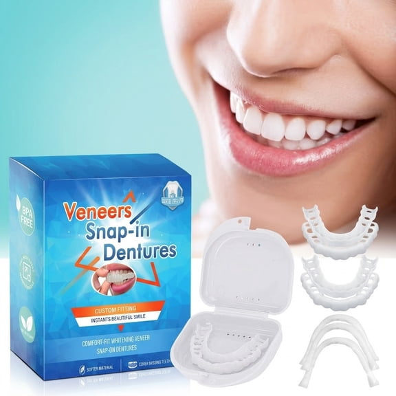 Fake Teeth, Temporary Smile Veneers, Moldable Snap-on Dentures for adults covering missing gaps naturally, 2 Pairs