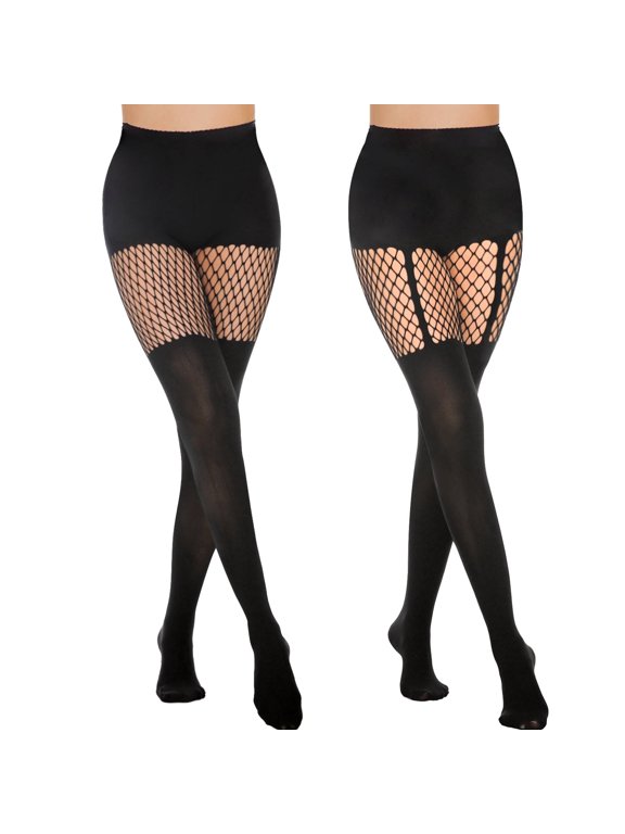 Fake Thigh High Fishnet Stockings with Suspender, One Size - Soft Stretchy Breathable, Skin-Friendly, Silky Smooth, High Quality Polyamide & Elastane