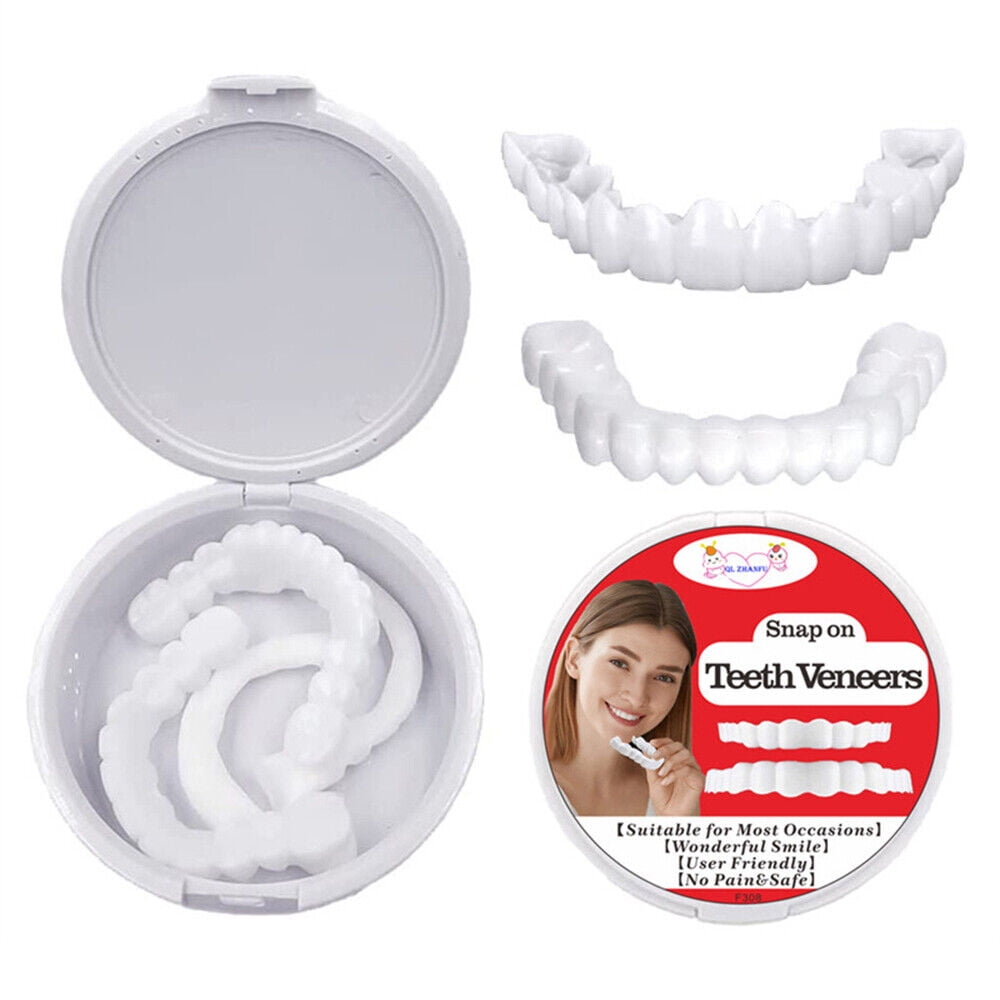 Fake Tooth Cover Set Snap On Upper Lower False Teeth Dental Veneers Dentures