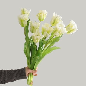 Fake Tulips Artificial Flowers,3PCS Parrot Made of Silk and Plastic Rods(Green)