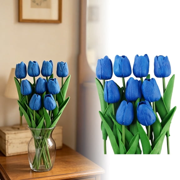 Tulips Artificial Flowers Tulips Real Touch Royal Blue Tulips 13.3 Inch for Mothers Day Easter Valentines Day Home Kitchen Spring Decor Wedding Bouquet Party Baby Shower Centerpieces