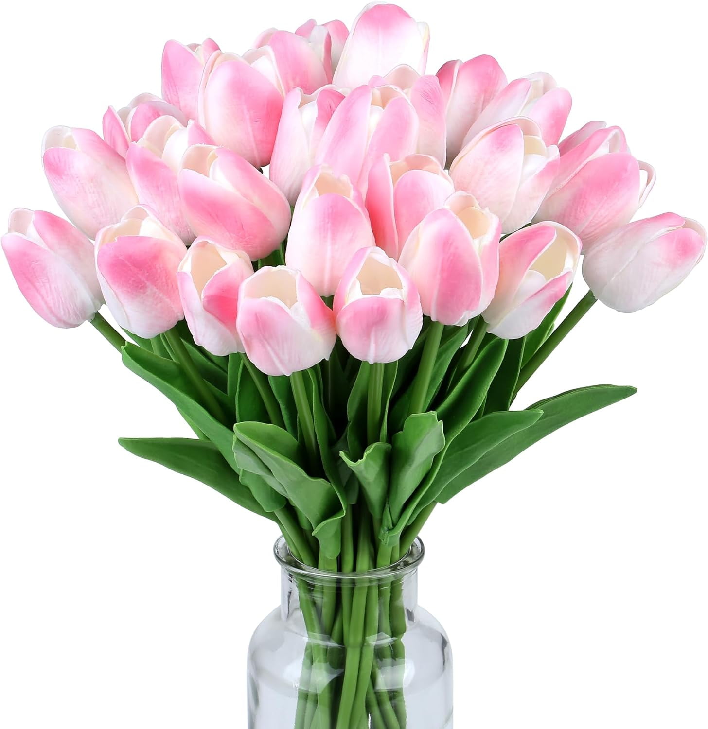 Fake Tulips Artificial Flowers Real Touch Pink " Silk Flower for Home Kitchen Decor Mother's Day Spring Easter Wedding Bouquet Decorations Office Floral Arrangements(Light Pink)