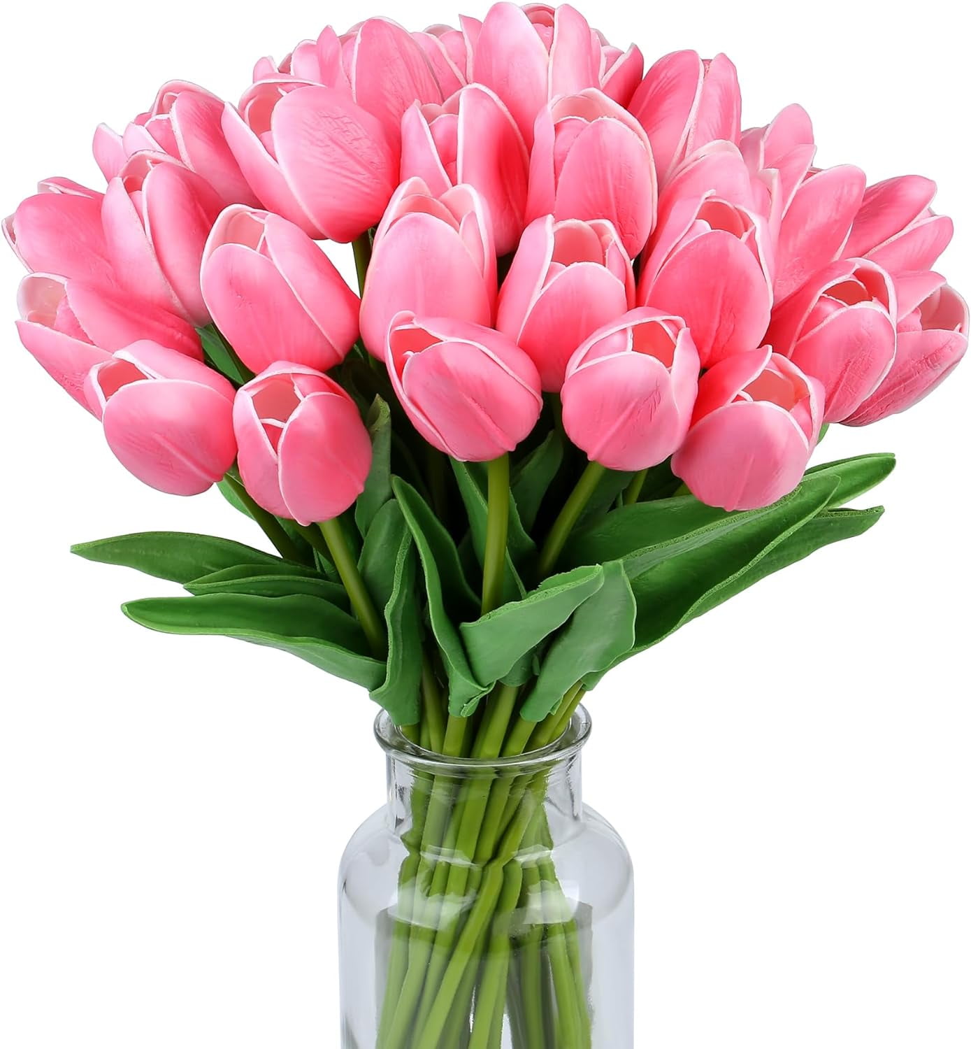 Fake Tulips Artificial Flowers Real Touch Pink " Silk Flower for Home Kitchen Decor Mother's Day Spring Easter Wedding Bouquet Decorations Office Floral Arrangements(Rose Red)
