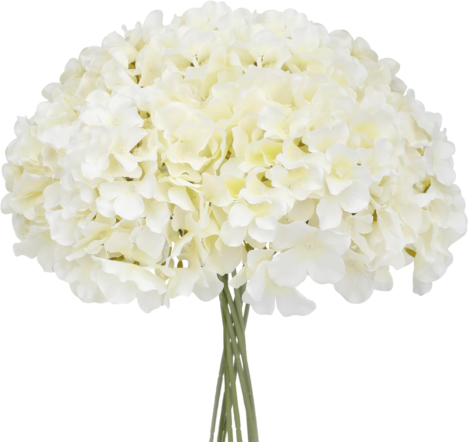 Fake White Hydrangea Artificial Flowers - Faux Silk Hydrangeas Flowers Heads with Stems Real Touch for Home Wedding Party Table Decor(CreamWhite,Pack of )