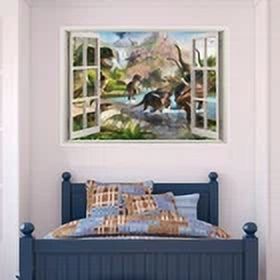 Fake Window Self-Adhesive Dinosaur Wall Stickers Children'S Bedroom Decoration