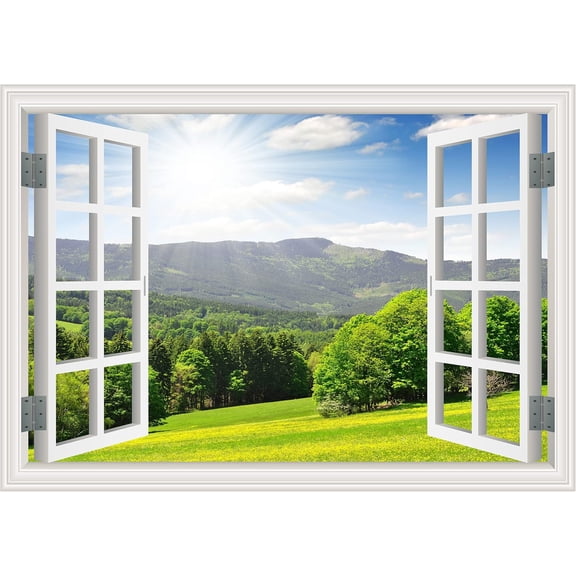 Fake Window Wall Sticker - Landscape Faux Window Wall Mural for Wall Decor, Stick and Peel Wall Decals,16"x24"