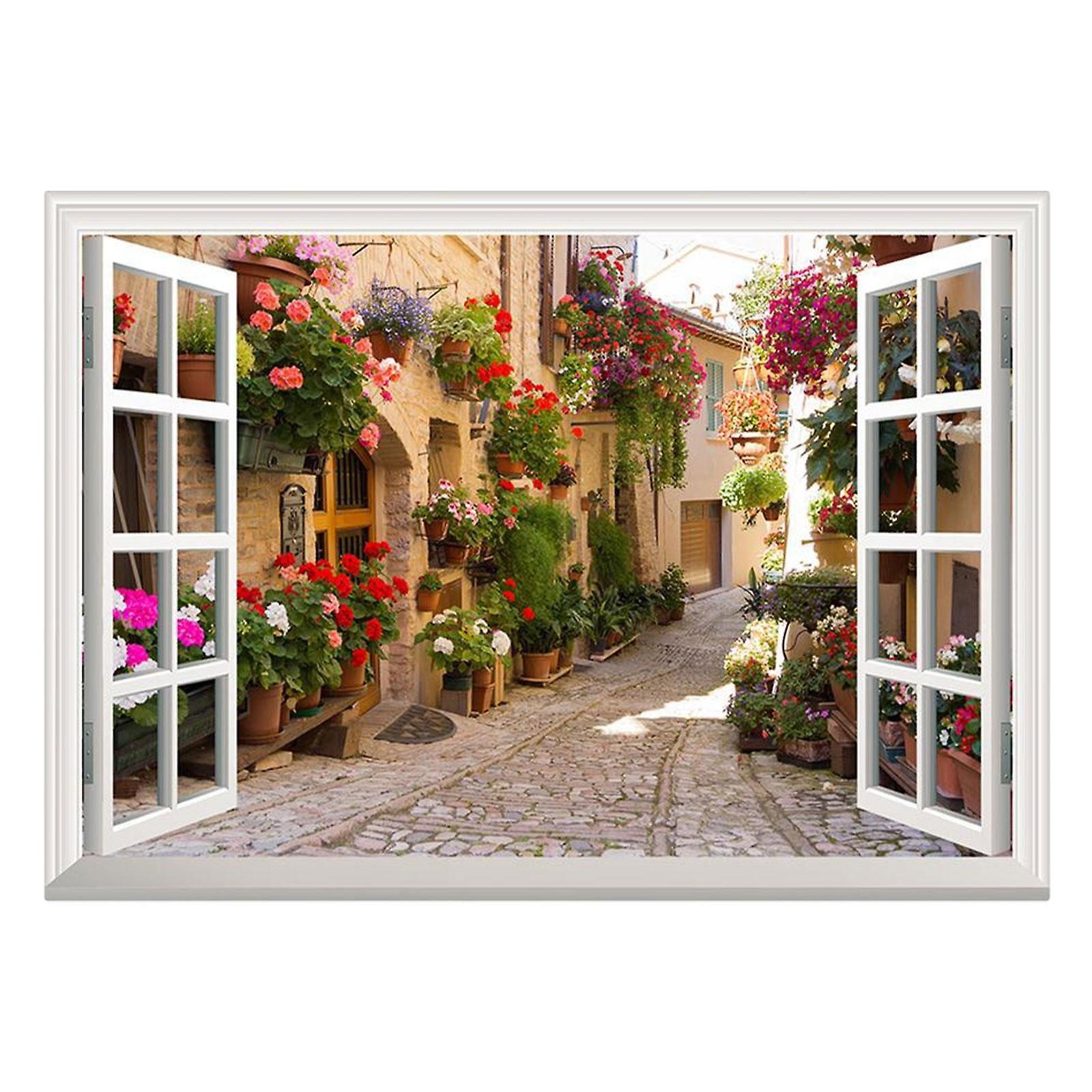 Fake Window Wall Stickers Faux Opening Windows Removable Rose Lane