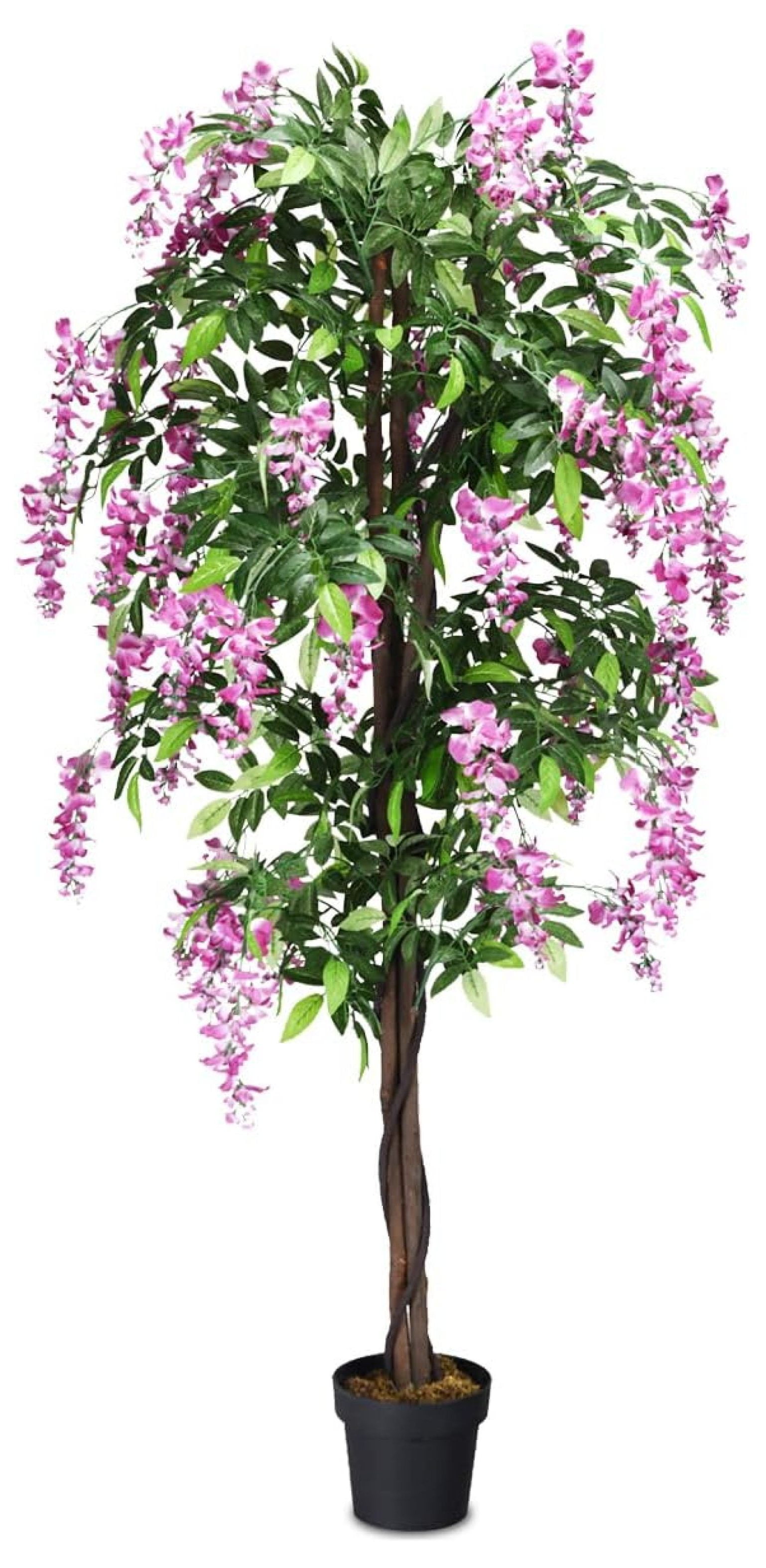 6-Foot Pink and Green Artificial Wisteria Tree in Black Pot