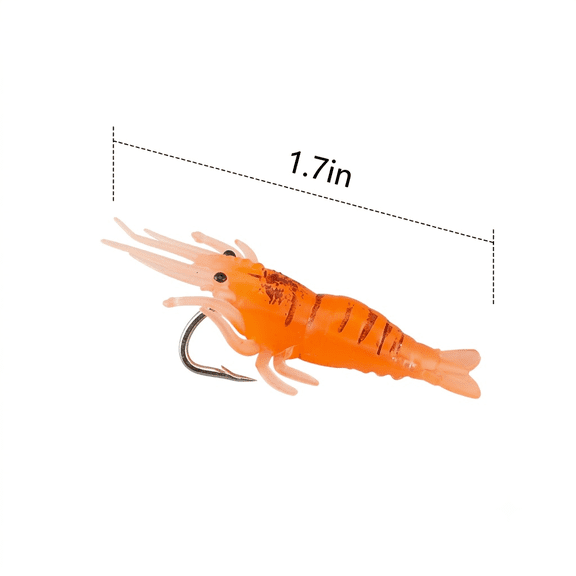 Fake bait: 1.7-inch small shrimp with night light, high-carbon steel barbs, resistant to seawater corrosion, suitable for freshwater and saltwater fishing. Fake bait imitation shrimp
