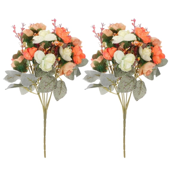 Greenadscape Simulated Rose Bouquet Silk Cloth 2Pcs 11.8X3.5X2In