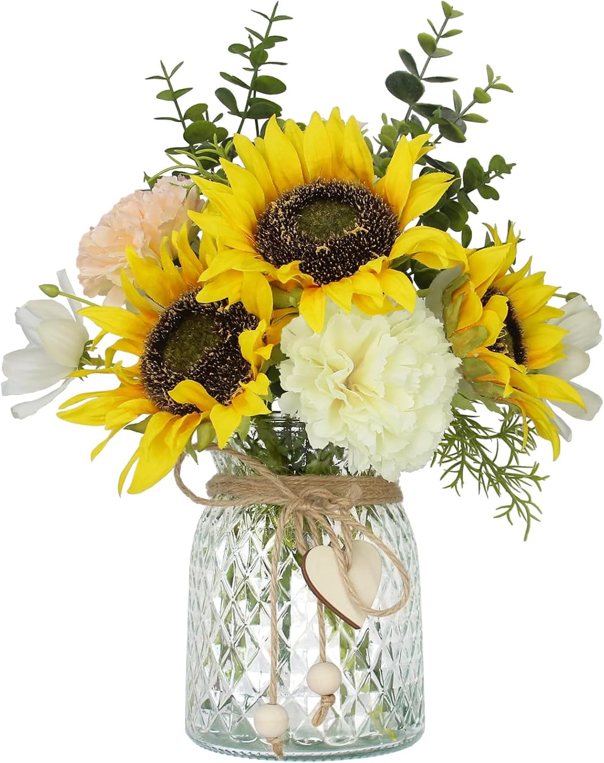 Fake flowers in vase, artificial sunflower bouquet in vase with flower ...