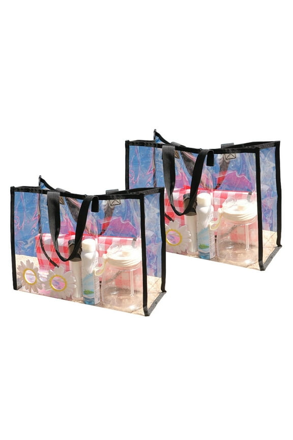 2 Pcs Clear Bag for Stadium Events Approved, 20x14x7 inch Large Transparent Tote Bag, Clear Bag for Gym Concert Sports,Black