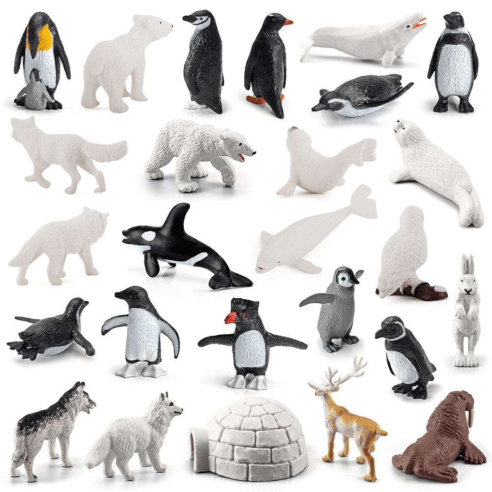 Fakrich 26Pack Polar Animal Figures,Mini Arctic Antarctic Sea Animal Figurines Penguin Polar Bear Walrus Animals for Kids Toddlers Birthday Cake Topper Gift Easter Egg Filler