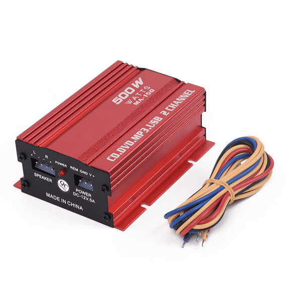 Fakrich 500W Car Motorcycle 12V Mini Hi-Fi Stereo Audio Amplifier Amp Subwoofer with Power Cable and Audio Output Cable