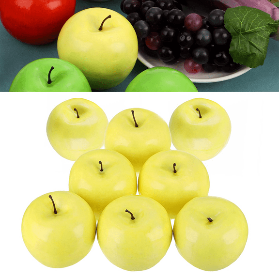 Fakrich 8Pcs Artificial Apples Faux Apples Bulk, Fake Apples Lifelike Simulation Fruit for Home Kitchen Party Christmas Photography Decoration, Yellow