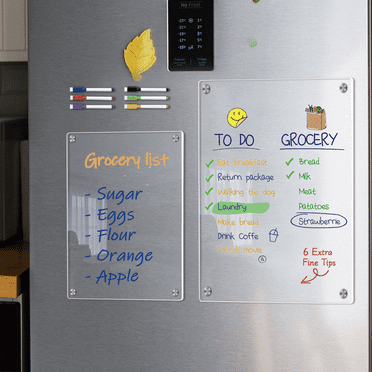 Fakrich A4 Acrylic Magnetic Dry Erase Board for Fridge, 8"x12", 6 Dry Eraser Markers, Acrylic Board, Clear Dry Erase Board for Fridge, Clear Magnetic Dry Erase Board for Fridge