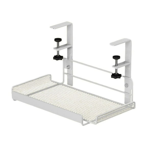 Fakrich Under Desk Cable Management Tray, No Drill Cable Tray Organizers, Wire Management Tray Cable Rack with Clamp Mount, Metal Under Desk Tray with Wire Organizer,White