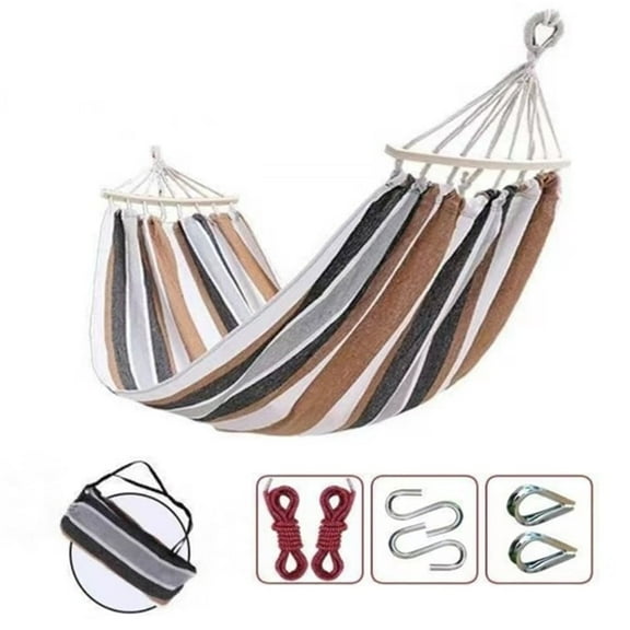 Fakrich Double Hammock Swing Bed, Portable 2 Person Hammock for Camping, Patio, Backyard, Outdoor, 450lb Capacity Tree Hammock(Coffee)