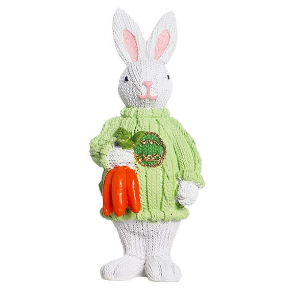Fakrich Green Easter Bunnies, Bunny Figurines with Flower and Carrots, Hand Painted Statue Spring Decorations for The Home Decor Office Gift,Easter Bunny