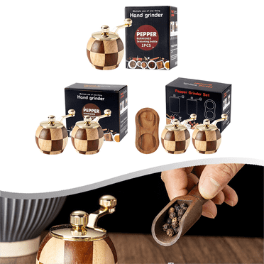 Fakrich Hand Crank Wood Pepper Grinder Manual Salt And Pepper Mills For Kitchen Wooden Salt And Pepper Shakers Manual Crank Salt Pepper Grinder,1pcs