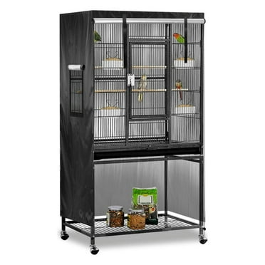 Fakrich Large Bird Cage Cover, Universal Bird Cage Cover Blackout, Parrot Cage Cover Breathable, Washable Parrot Cage Cover, Black, 38 "W x 25 "D x 51 "H