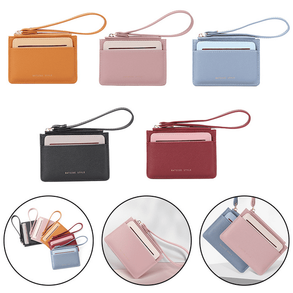 Fakrich PU Leather Coin Purse Wallets, Stylish Bifold Wallets with 7 Credit Credit Cards and Wristlet, Slim Minimalist Front Wallet/Credit Card Holder, Great Gift，Red