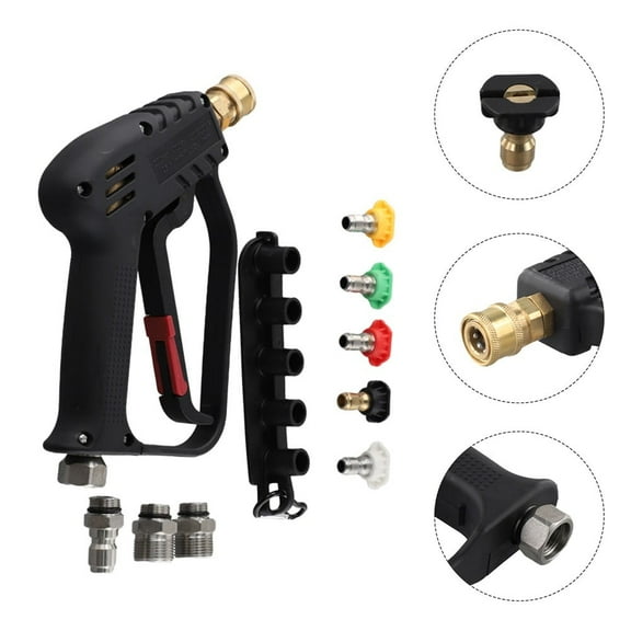 Fakrich Pressure Washer Gun, Short Power Washer Gun with 3/8 Quick Connector, M22 14mm /15mm Fitting, 5 Pressure Washer Nozzle Tips with Holder