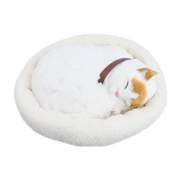 Fakrich Sleeping Toy Cat, Breathing Cuddly Cat Stuffed Animal Doll with Soft Mat Bed and Simulated Sound, Stuffed Plush Toys,Purring Cat Toys Pet Home Decor,Yellow Eared Cats