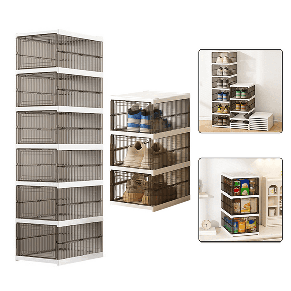 Fakrich Sturdy Clear Shoe Storage Organizer , Stackable Boxes for Closet, Foldable Space-Saving Shoe Rack, Plastic Shoe Cabinet Shoe Box 3 layer, Transparent