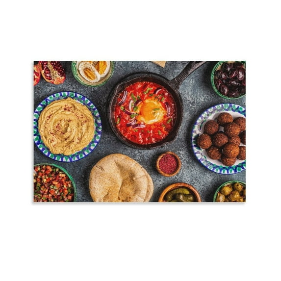 Falafel Hummus Shakshuka Israeli Salad - Traditional Dishes Of Israeli Cuisine Canvas Art Poster And Wall Art Picture Print Modern Family Bedroom Decor Posters,Unframe-style,08x12inch(20x30cm)