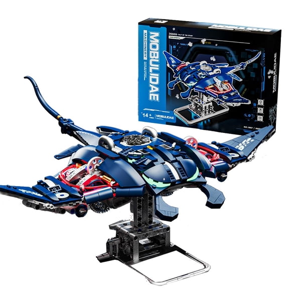 Falagil Mechanical Manta Ray Building Blocks Set, Ocean Animal with Movable Wings & LED Light, Deep Sea Creatures STEM Toy, 966 Pieces Building Kit for Teens and Adults
