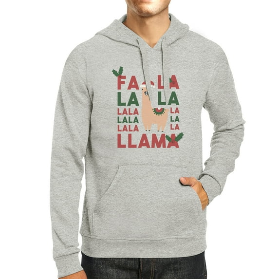 Falala Llama Mens/Unisex Grey Pullover Fleece Hoodie Winter Sweatshirt For Him