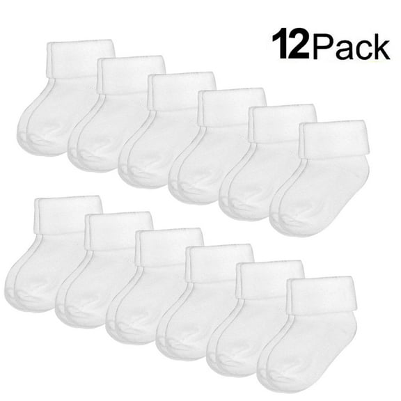 Falari 12/24-Pack White Infant Baby Boy Girl Socks 2-6 Month